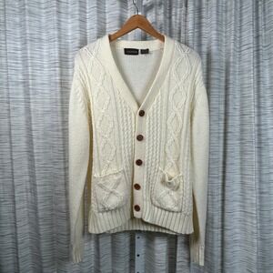 Lazarus‎ Cream Cable Knit Button Front Cardigan Sweater Men's Size L
